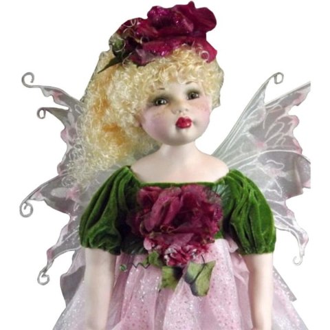 Ceramiczna Lalka Elf z Skrzydłami w Kolorze Różowo-Zielonym 62 cm