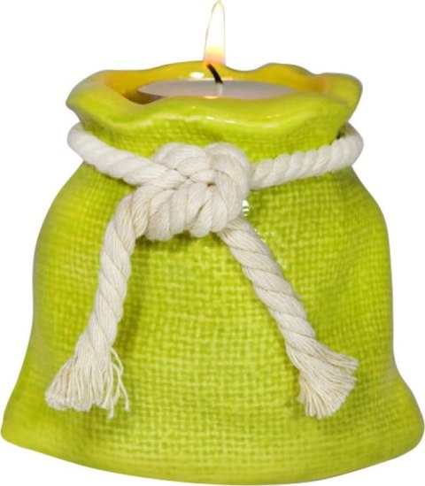 Ceramiczny Świecznik na Tealight w Kształcie Woreczka na Pieniądze - Żółty