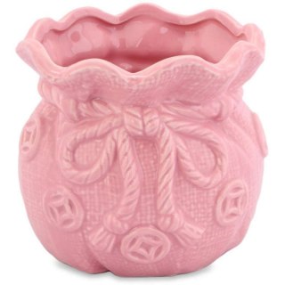 Różowy Ceramiczny Wazonik-Skarbonka w Kształcie Sakiewki
