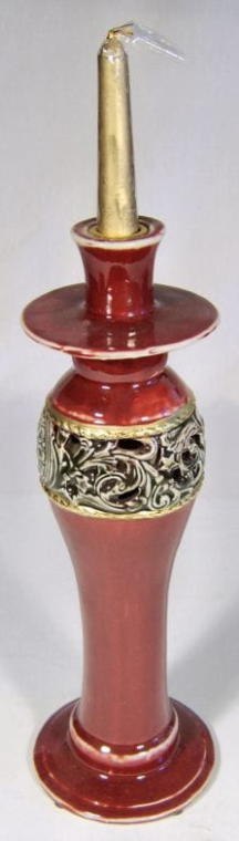 Świąteczny Ceramiczny Świecznik Bordo o Wysokości 34 cm i Średnicy 12 cm