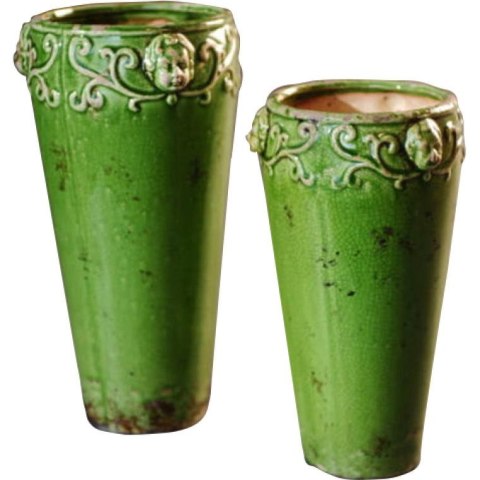 Rustykalny wazon ceramiczny w kolorze zielonym 18x35 cm