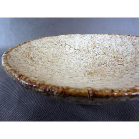 Talerz Dekoracyjny Kamienny Popękany w Prążki Kremowy 30x8cm