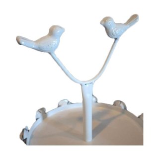 PATERA DWUPIĘTROWA FIORITA, BIAŁA, METALOWA, NA CIASTO, RÓŻE, PTAKI, 46CM