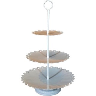 PATERA METALOWA 3-PIĘTROWA BELLISSIMA, BIAŁA, KORONKA, SERCA, WESELE, 55CM