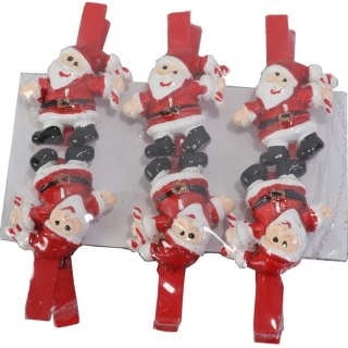 Czerwone klamerki świąteczne z figurką Mikołaja, 5 cm - zestaw 6 sztuk
