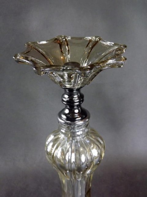 ŚWIECZNIK STOJĄCY LUMINA, SZKLANY, METAL BRĄZ, LUSTRZANY, 14X34 CM, SALON