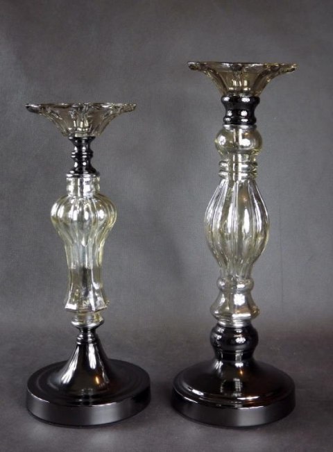 ŚWIECZNIK STOJĄCY LUMINA, SZKLANY, METAL BRĄZ, LUSTRZANY, 14X34 CM, SALON