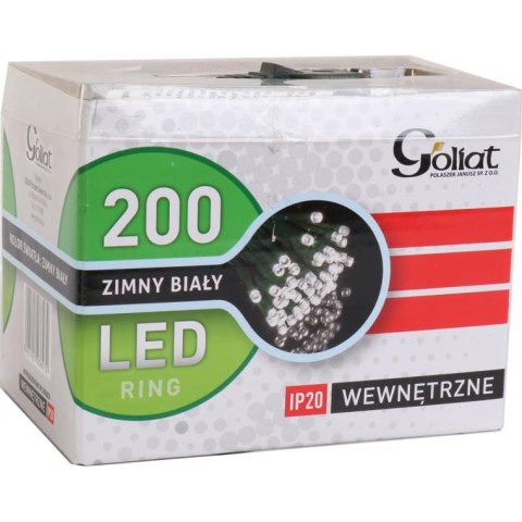 Lampki Choinkowe LED 200 światełek, Kolor Zimny Biały, Wewnętrzne, w Praktycznym Ringu, IP20