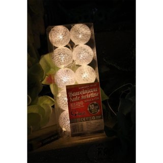 Srebrne Kule Świetlne z Bawełny z 10 LED, 5cm, Zasilane Bateriami 2xAA, Długość Przewodu 165cm