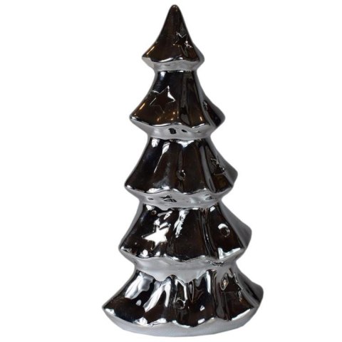 Srebrny Lampion Ceramiczny w Kształcie Choinki na Świecę Tealight
