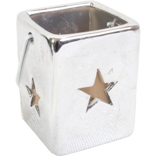 Srebrny Lampion Ceramiczny z Gwiazdką o Wielkości 7x5.5 cm
