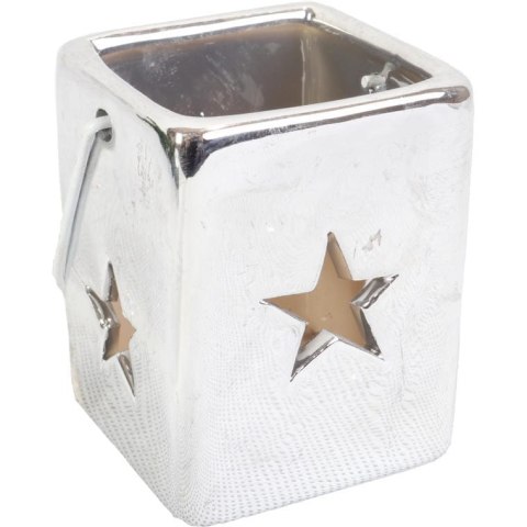 Srebrny Lampion Ceramiczny z Gwiazdką o Wielkości 7x5.5 cm