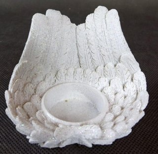 Świecznik Tealight z Białymi Opalizującymi Skrzydłami z Polirezyny