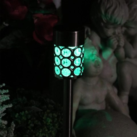 Multikolorowa Srebrna Lampa Ogrodowa Solarna LED 37x6 cm ze Stali Nierdzewnej
