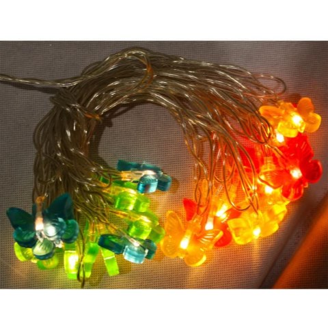 Multikolorowe Lampki Choinkowe LED z Silikonowymi Motylkami - 20 Sztuk, Zasilane na Baterie