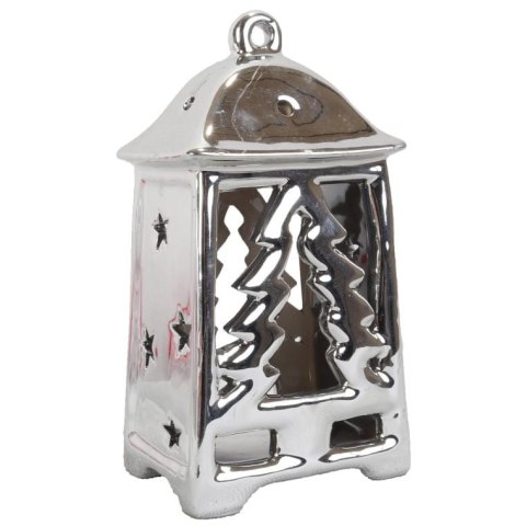 Srebrny Ceramiczny Lampion w Formie Latarni na Tealight