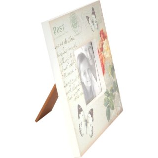 Ramka na zdjęcie stojąca kremowa z kwiatami i motylkami 14,5 x 14,5 cm