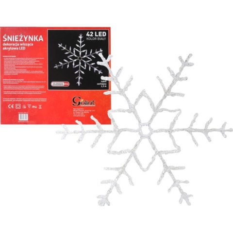 Śnieżynka Dekoracyjna LED 55 cm, Kolor Zimny Biały, 42 Diody