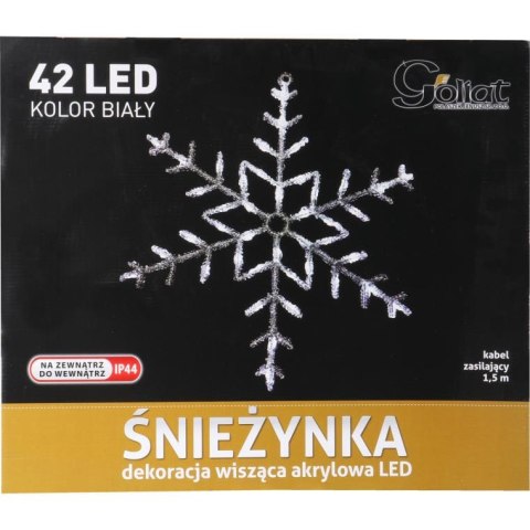 Śnieżynka Dekoracyjna LED 55 cm, Kolor Zimny Biały, 42 Diody