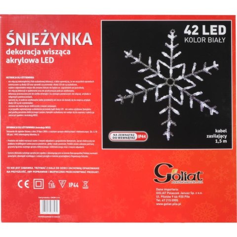 Śnieżynka Dekoracyjna LED 55 cm, Kolor Zimny Biały, 42 Diody