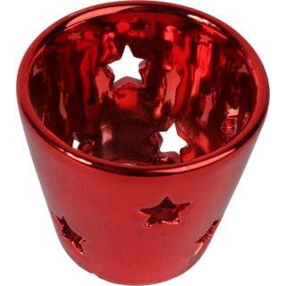 Lampion ceramiczny na świeczkę tealight smukły w kolorze czerwonym