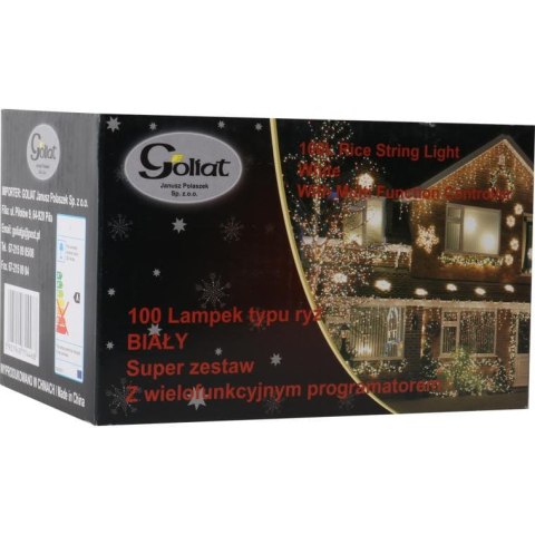 Białe Lampki Choinkowe LED Typu Ryż z Wielofunkcyjnym Programatorem, 100 Sztuk, Długość 6.5 m, Zasilanie Sieciowe