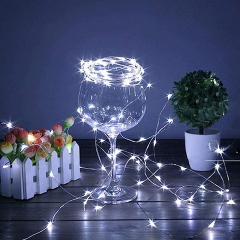 Biały Girlanda LED na baterie, 100 Lamp Choinkowych w kształcie Łezek, Energooszczędne