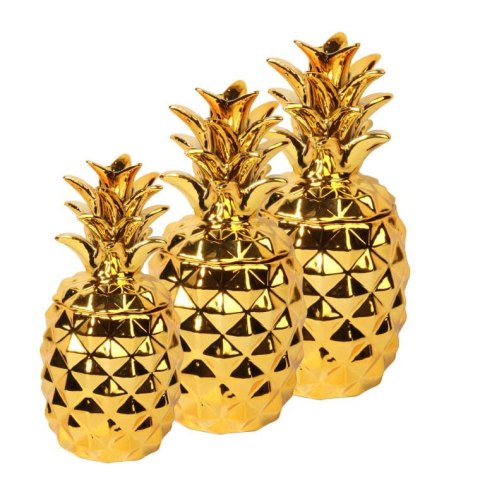 Ceramiczna średnia szkatułka ananas w kolorze złotym
