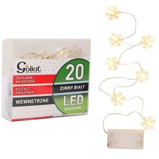 Lampki Świąteczne: 20 LED Śnieżynki na Niewidocznym Druciku, Ciepłe Białe światło, Zasilane Bateriami AA