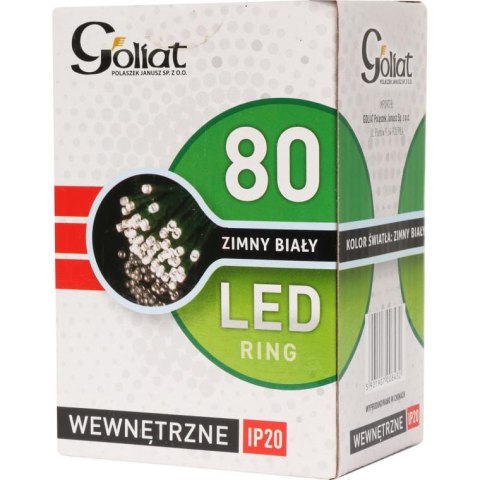Ring z 80 Lampkami Choinkowymi LED do Wnętrz, Kolor Zimny Biały, Zasilane Sieciowo