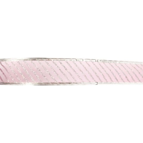 Różowa Wstążka dekoracyjna ze srebrnym obrzeżem 5 cm x 2,7 m do formowania