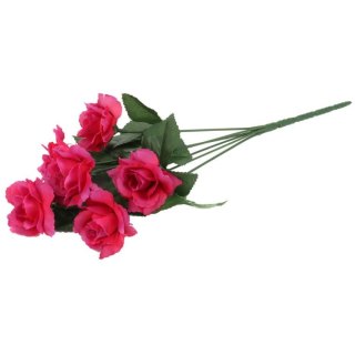 Różowy Bukiet Sztucznych Róż 38cm, 6 Sztuk - Dekoracja do Kompozycji Florystycznych