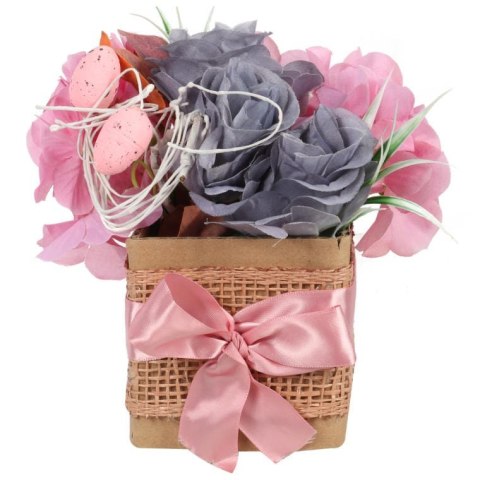 Różowy Stroik Wielkanocny Flower Box z Jajeczkami i Kwiatami Sztucznymi