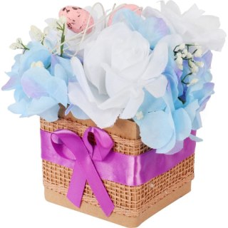 Stroik wielkanocny z JAJECZKAMI - Flower box fioletowy 18x12cm