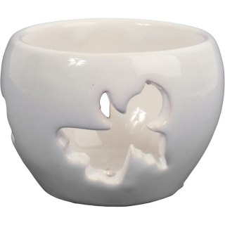 Biały Ceramiczny Lampion Świecznik z Ażurowym Wzorem Anioła