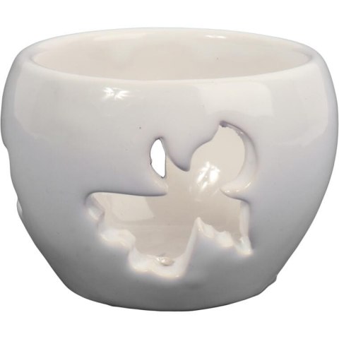 Biały Ceramiczny Lampion Świecznik z Ażurowym Wzorem Anioła
