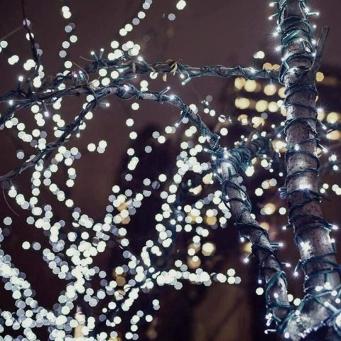 Lampki choinkowe zewnętrzne 100 LED, kolor zimny biały, 8m, zasilanie sieciowe, przewód miedziany