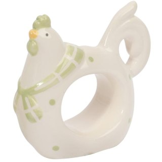 Biały Ceramiczny Serwetnik Wielkanocny w Kształcie Kury z Zielonymi Kropkami 8,5 cm