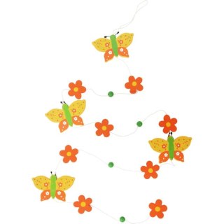 Girlanda Wiosenna z Pomarańczowymi Motylkami i Kwiatami - Zawieszka Drewniana 120cm