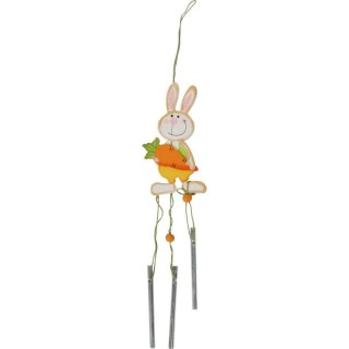 Pomarańczowy Drewniany Zając z Dzwoneczkami - Wielkanocna Zawieszka 60 cm