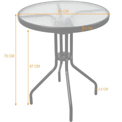STOLIK OKRĄGŁY BISTRO OGRODOWY SZKLANY BALKONOWY 60 CM