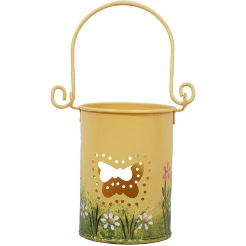 Żółty Lampion Dekoracyjny z Motywem Motyla na Świecznik Tealight z Uchwytem do Zawieszenia