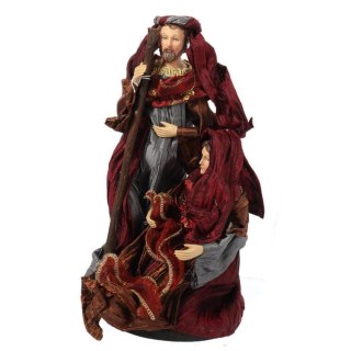 Bordowo-szara figurka Świętej Rodziny z tkaniny lnianej 25cm - Ozdoba bożonarodzeniowa