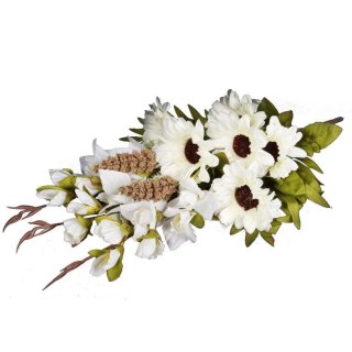Bukiet płaska wiązanka nagrobna mix gladioli i gerber 68cm biała