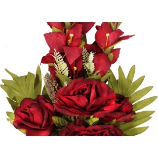 Bukiet płaska wiązanka nagrobna mix gladioli róż i piwonii 68cm czerwony