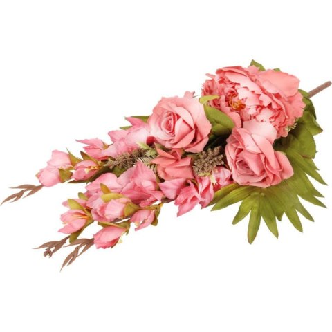 Bukiet płaska wiązanka nagrobna mix gladioli róż i piwonii 68cm różowy