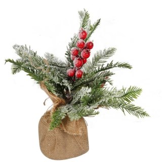 Dekoracja świąteczna stroik choinka w jucie z jarzębiną 34 cm