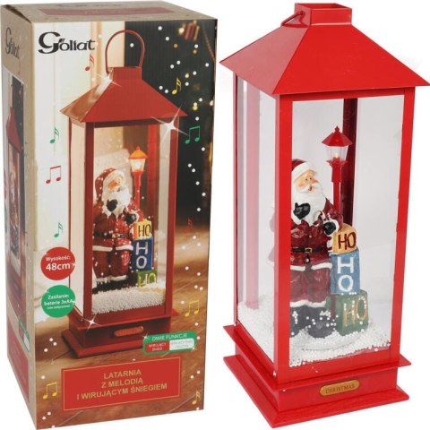 LATARNIA ŚWIĄTECZNA NOELVIK, WIRUJĄCY ŚNIEG, LED, MELODIE, MIKOŁAJ, 48CM