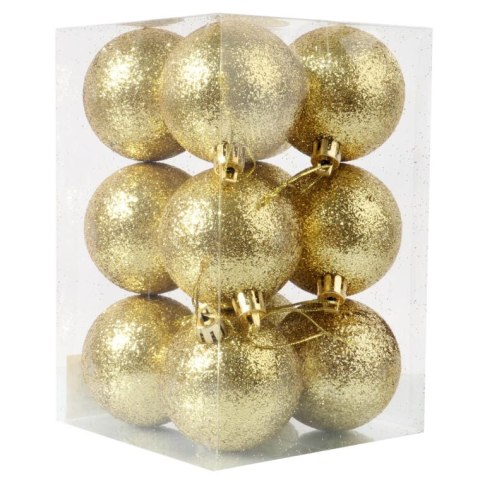 Komplet 12 Złotych Brokatowych Bombek Choinkowych, 6 cm