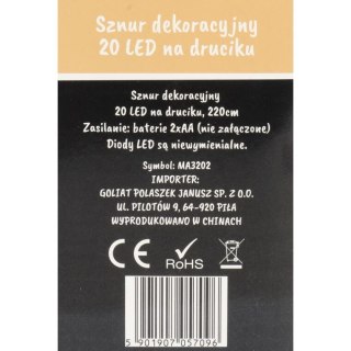 Lampki Dekoracyjne LED w Kształcie Duszki na Giętkim Druciku - 20 Sztuk, Zasilane Bateriami